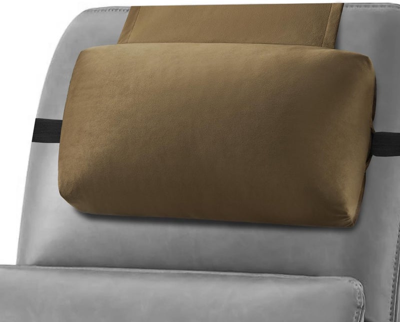 SofGlowly Head Recliner Pillow Adjustable Shredded Memory Foam Headrest Pillow for Recliners,Non-Slip Velvet Cushion for Pain Relief Neck Support Pillow for Travel Home Recliner Sofa Armchair (Brown) - Image 1